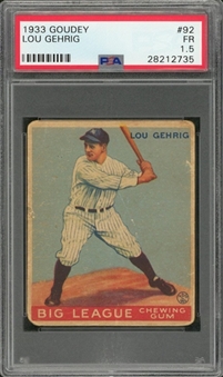 1933 Goudey #92 Lou Gehrig – PSA FR 1.5 